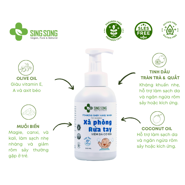 Xà Phòng Rửa Tay tạo Bọt cho Bé (Singsong) -Viêm da cơ địa  - 500ML