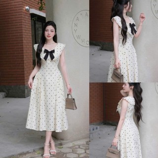 Đầm nữ dự tiệc lụa bi thắt nơ phong cách tiểu thư, sang chảnh, thanh lịch
