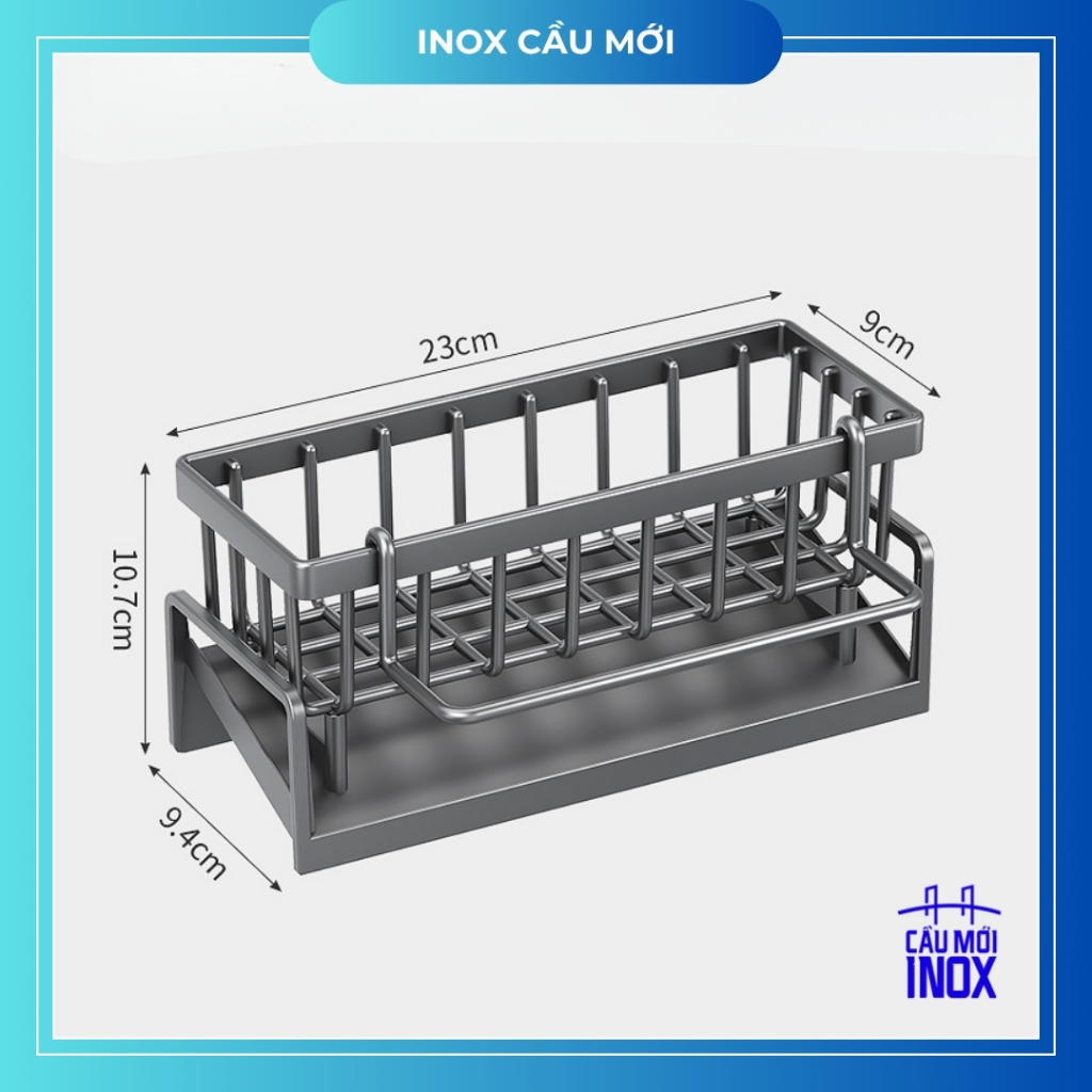 Kệ đựng đồ rửa chén bằng nhựa, bàng thép carbon có khay hứng nước nghiêng, để giẻ lau, nước rửa bát