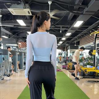 Áo thun dài tay phối lưới B204 có đệm mút ngực thể thao tập gym yoga co giãn 4 chiều thoáng khí