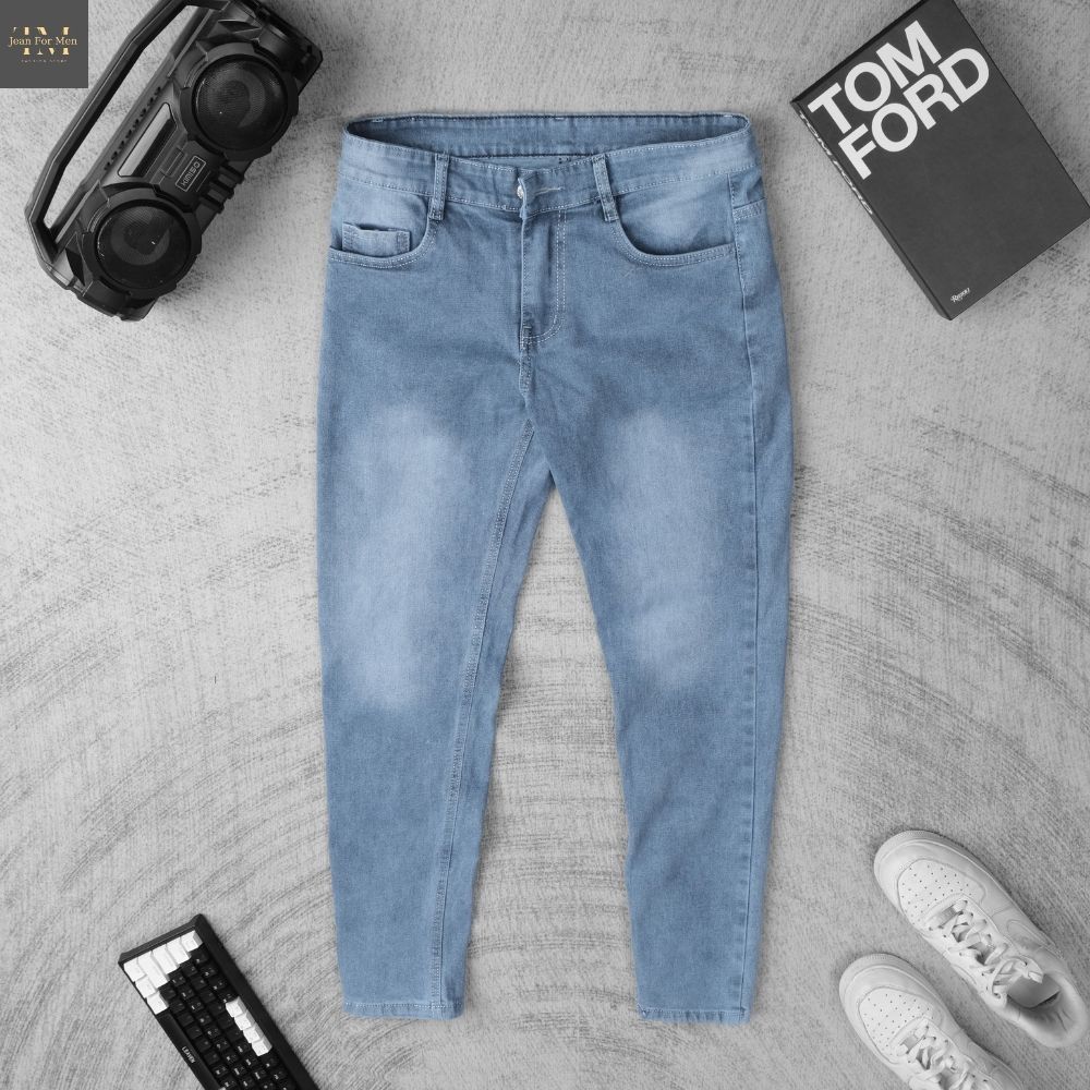 Quần Jean Nam Co Giãn Form Slimfit, Xanh Nhạt Wash Sáng Trẻ Trung