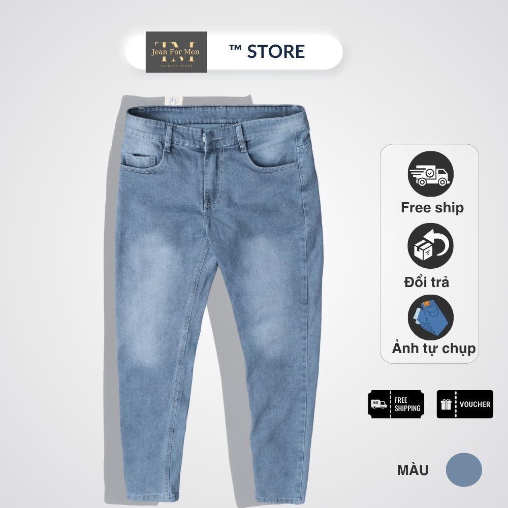 Quần Jean Nam Co Giãn Form Slimfit, Xanh Nhạt Wash Sáng Trẻ Trung