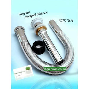 Ống xả xi phông bồn rửa mặt Inox 304 – Đuôi sun đồng uốn cong, dễ lắp đặt, bền đẹp, không rò rỉ,bộ xả bồn rửa chén 2 hộc