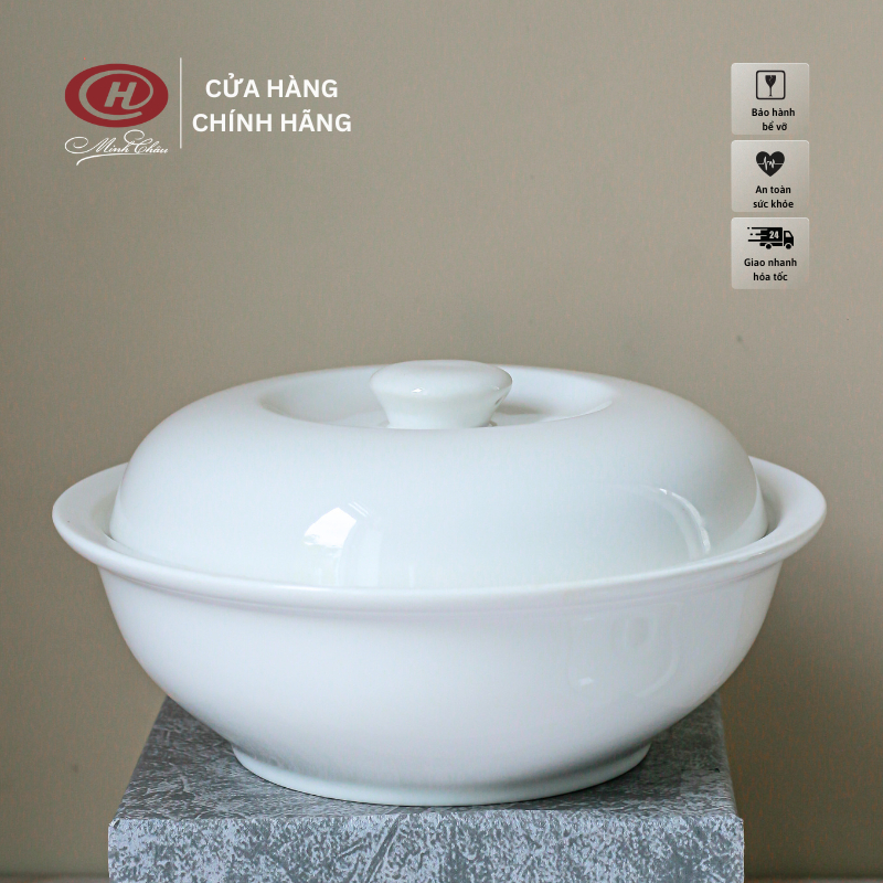 Âu Cơm Sứ Trắng Trơn Có Vành Dung Tích 1L - LC18 - Sứ Minh Châu