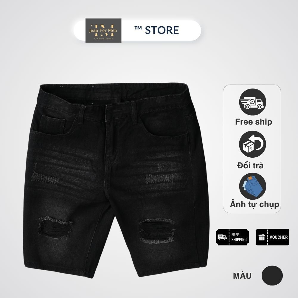 QUẦN JEAN NAM - QUÀN SHORT JEAN NAM MÀU ĐEN WAX SÁNG CÀO RÁCH TẠO ĐIỂM NHẤN ,HOT TREND HÀN QUỐC,SKINY