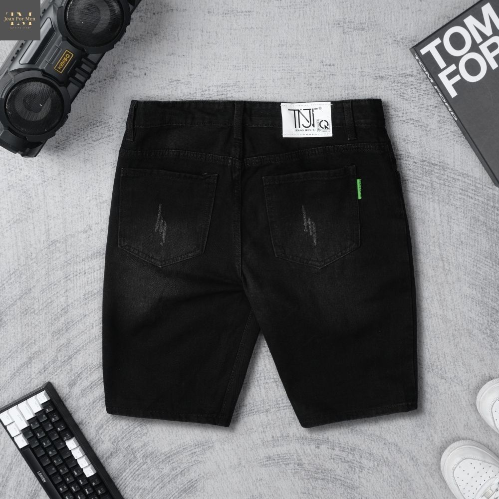 QUẦN JEAN NAM - QUÀN SHORT JEAN NAM MÀU ĐEN WAX SÁNG CÀO RÁCH TẠO ĐIỂM NHẤN ,HOT TREND HÀN QUỐC,SKINY