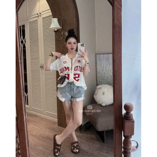 LT - Áo len lưới cộc tay kéo khoá chữ số free size style cá tính cổ tròn 1070