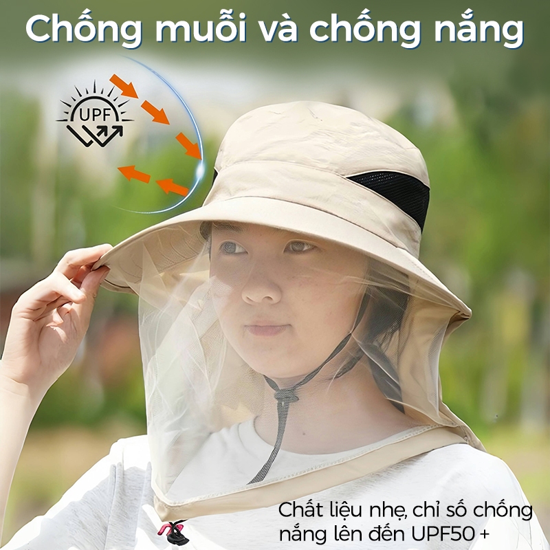 Mũ che nắng mũ chống côn trùng mũ lưới chống muỗi Có Lưới Chống Muỗi Khi Vải Thoáng Khí Mát Mẻ Phòng ngừa ong đốt