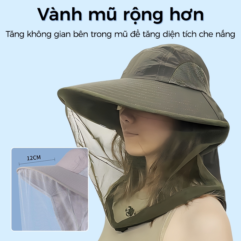 Mũ chống muỗi、Mũ che nắng、Chỉ số chống tia UV UPF50+、Chống thấm nước、Câu cá、Leo núi、Dành cho cả nam và nữ、