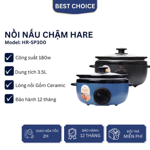 Nồi nấu chậm Hare HR SC535 dung tích 3.5L, lòng gốm cao cấp, hầm cháo, canh, yến Thơm Ngon