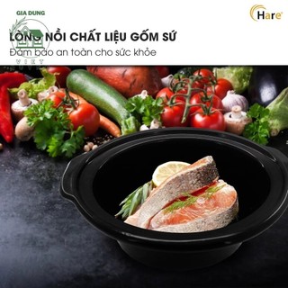 Nồi nấu chậm Hare HR SC535 dung tích 3.5L, lòng gốm cao cấp, hầm cháo, canh, yến Thơm Ngon