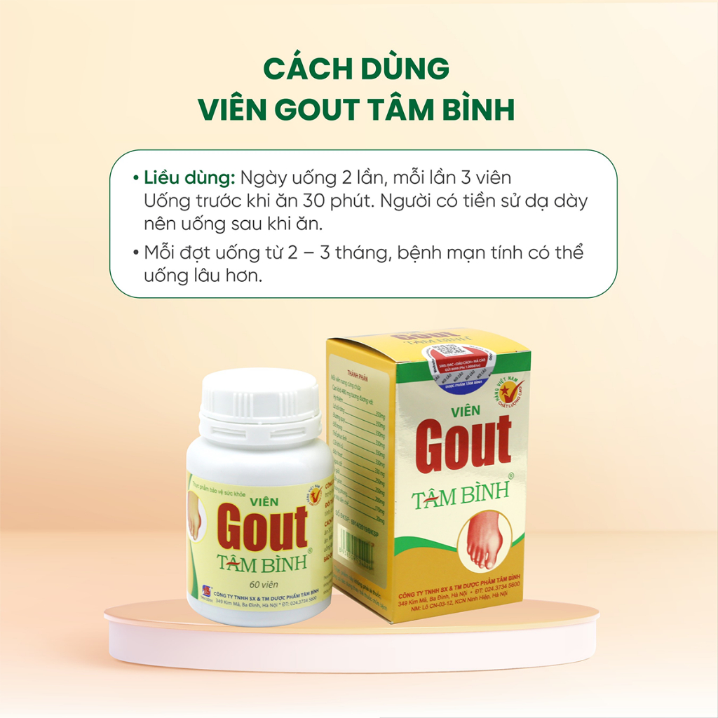 [Combo 1 tháng] 3 hộp Viên Gout Tâm Bình - Hỗ trợ giảm đau do gút, tăng đào thải axit uric