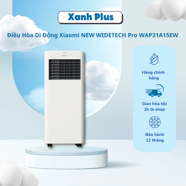 Điều Hòa Di Động New Widetech Pro Kết Nối App Thông Minh, Điều Khiển Từ Xa, Có Bánh Xe Di Chuyển