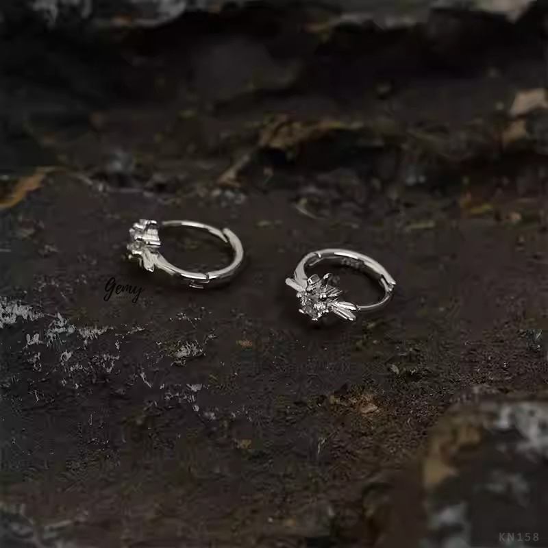 Khuyên tai tròn nam bạc 925 Starlight 3 thiết kế ngôi sao đính đá unisex (1 chiếc) KN158 | GEMY SILVER