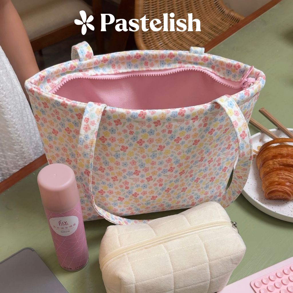 [NƠ TẶNG NGẪU NHIÊN] Túi TOTE hoa nhí form đứng, có dây kéo PASTELISH