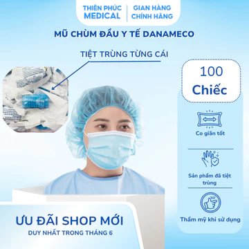 Combo 100 cái Mũ chùm đầu y tế DANAMECO nón con sâu chùm đầu, mũ y tế, chất liệu giầy dặn, mũ Spa