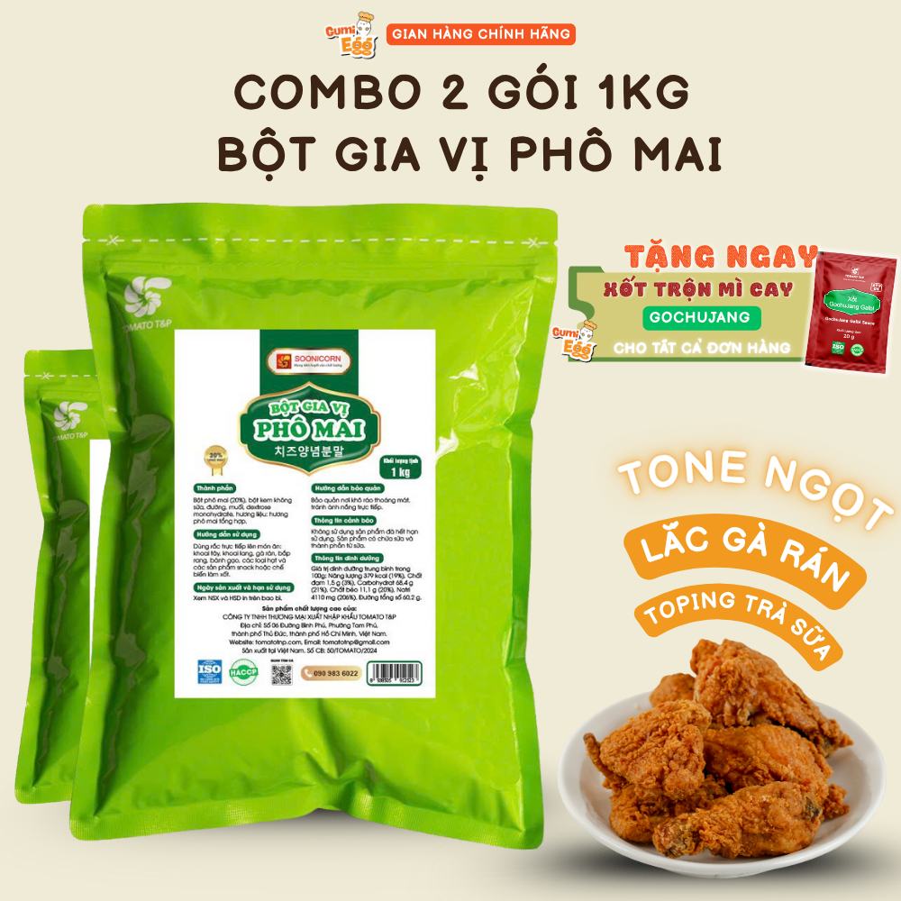 Combo Bột Phô Mai Ngọt Tomato T&P Lắc Khoai, Bột Phô Mai Hàn Quốc, Sốt Phô Mai, Bánh Phô Mai Chảy