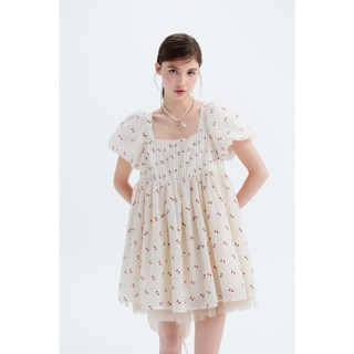 Đầm babydoll OLV ngắn tay bồng cổ vuông họa tiết nơ dễ thương Willis phù hợp đi chơi
