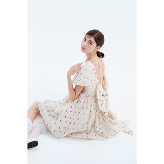 Đầm babydoll OLV ngắn tay bồng cổ vuông họa tiết nơ dễ thương Willis phù hợp đi chơi