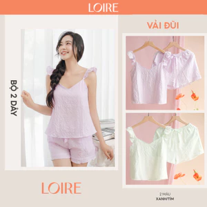 Bộ Đồ Ngủ 2 Dây Cánh Tiên Quần Nhún Bèo Chất Liệu Đũi Mềm Mát Loirechic BHDN20