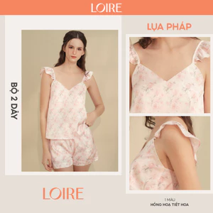 Bộ Đồ Ngủ 2 Dây Họa Tiết Hoa Hồng Pastel Tay Nhún Bèo Loire FDMN250306