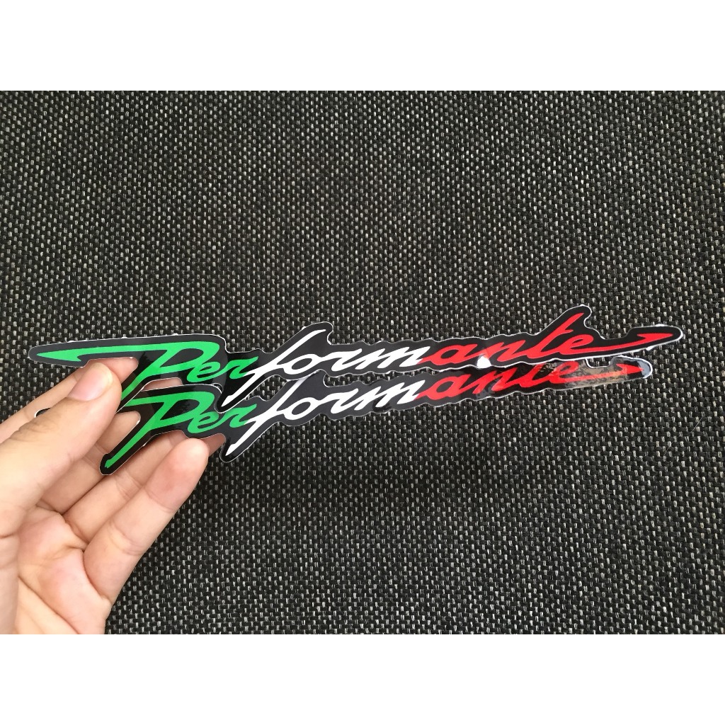 Cặp chữ Performante 3 màu cờ Ý. Decal logo sticker cao cấp dán sườn xe, chống nước