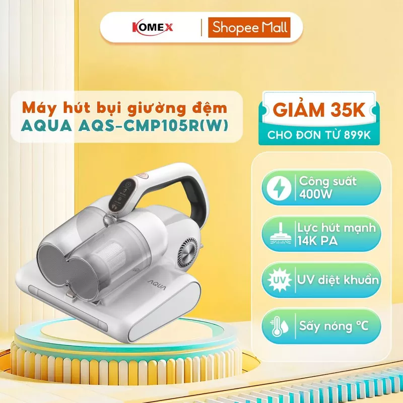 Máy hút bụi giường nệm có dây AQUA AQS-CMP105R(W)-VN - Công suất 400W, Lực hút 14K PA, Đèn UV diệt khuẩn, Bảo hành 12 th — ảnh 1