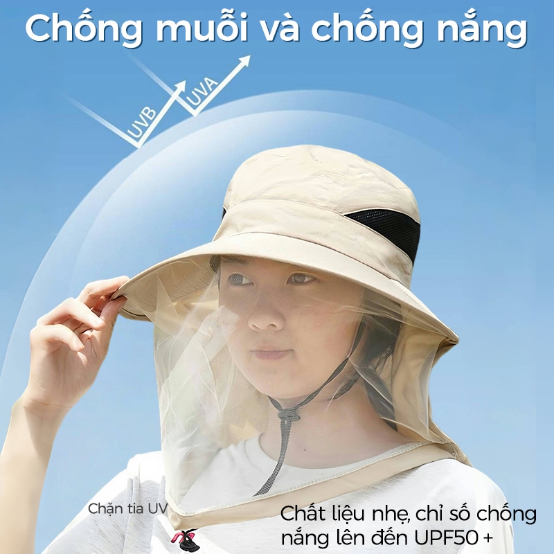 Mũ chống muỗi、Mũ che nắng、Chỉ số chống tia UV UPF50+、Chống thấm nước、Câu cá、Leo núi、Dành cho cả nam và nữ、