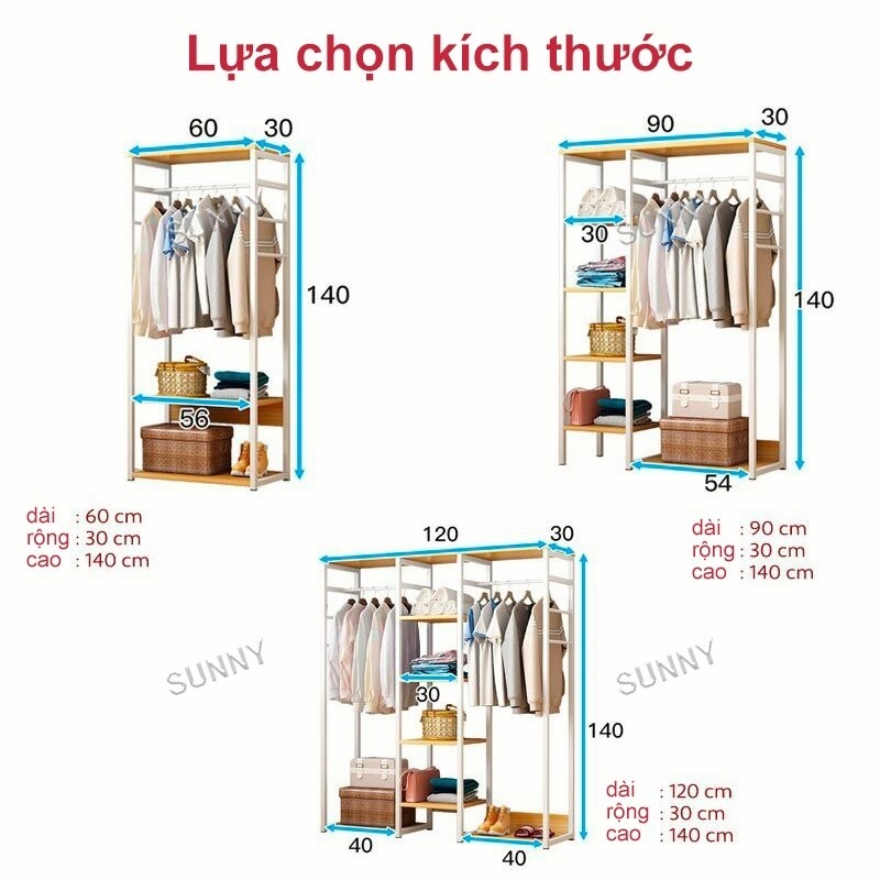 SUNNY Giá treo quần áo mở kết hợp đa tầng tháo lắp linh hoạt tiết kiệm không gian cho phòng nhỏ
