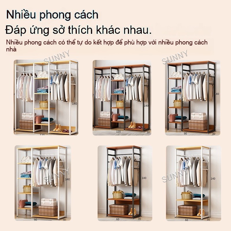 SUNNY Giá treo quần áo mở kết hợp đa tầng tháo lắp linh hoạt tiết kiệm không gian cho phòng nhỏ