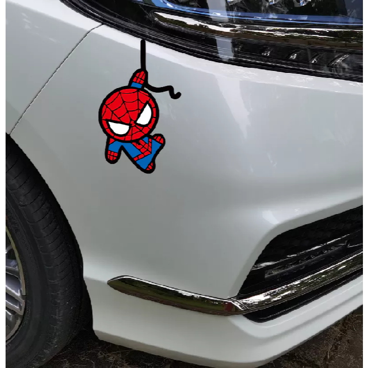 Hình người nhện vui nhộn trang trí xe hơi. Decal ô tô cao cấp, chống nước, sắc nét, không bay màu