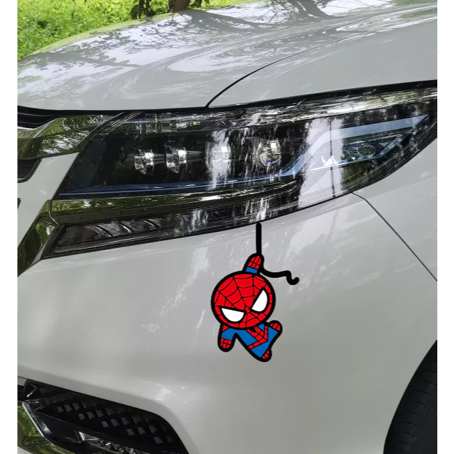 Hình người nhện vui nhộn trang trí xe hơi. Decal ô tô cao cấp, chống nước, sắc nét, không bay màu