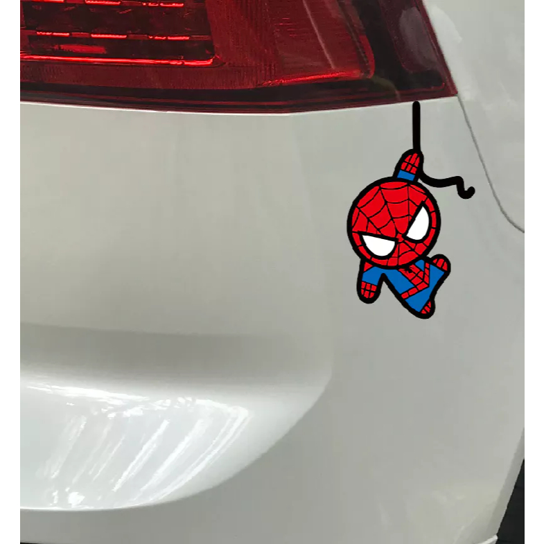 Hình người nhện vui nhộn trang trí xe hơi. Decal ô tô cao cấp, chống nước, sắc nét, không bay màu