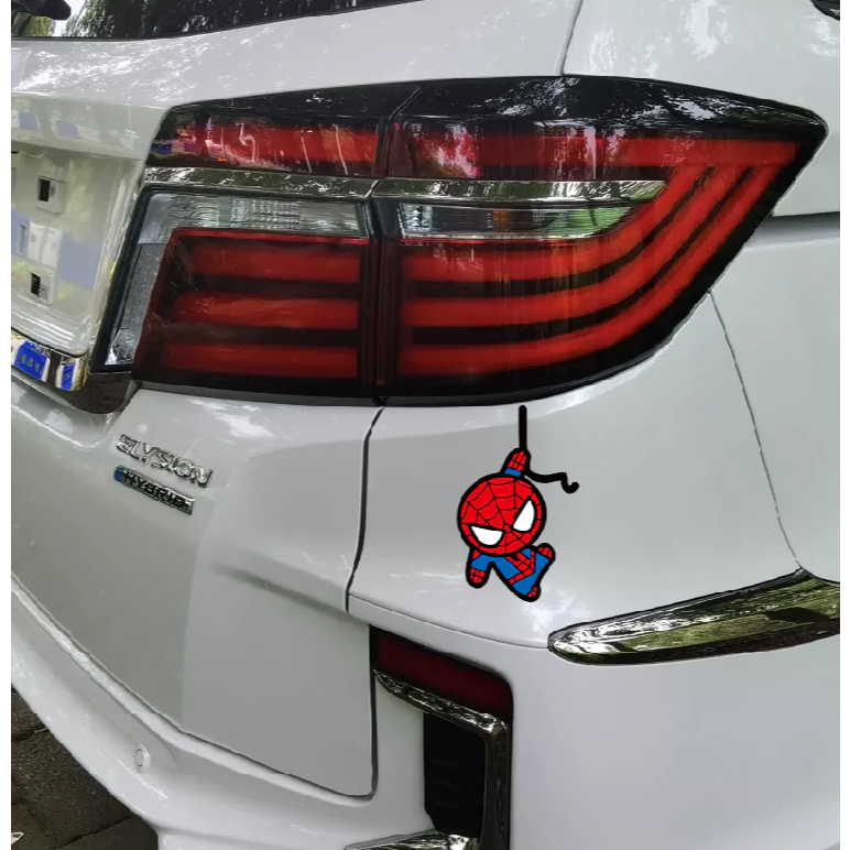 Hình người nhện vui nhộn trang trí xe hơi. Decal ô tô cao cấp, chống nước, sắc nét, không bay màu