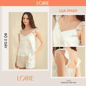 Bộ Đồ Ngủ 2 Dây Nhún Bèo Họa Tiết Hoa Xanh Nước Loire FDMN250307