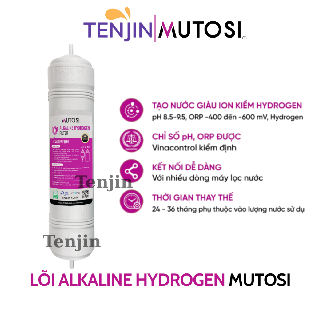 Lõi Lọc ION Kiềm MUTOSI Hydrogen (Hàn Quốc) - Hàng chính hãng, Bổ Sung Hydrogen H2, HO-, Cân Bằng HP