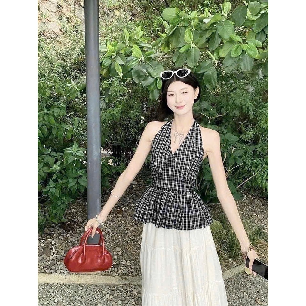 🩰˚˖𓍢 🦢 Cưng muốn xỉu luôn á  : SET ÁO CỔ YẾM CARO + CHÂN VÁY DÀI SP022208🔥𝐇𝐨𝐚̉ 𝐓𝐨̂́𝐜🔥 𝐌𝐄𝐎𝐈𝐍𝐃𝐀𝐇𝐎𝐔𝐒𝐄