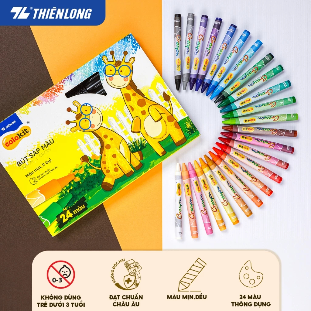 Bút sáp màu Thiên Long Colokit màu tươi sáng, thông dụng tiêu chuẩn Châu u, an toàn cho bé tô màu