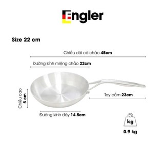 Chảo inox 304 Engler cạn lòng đúc nguyên khối đáy 5 lớp, dẫn nhiệt nhanh, bền đẹp an toàn
