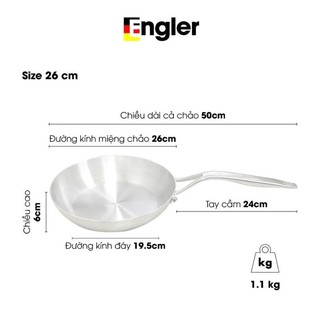 Chảo inox 304 Engler cạn lòng đúc nguyên khối đáy 5 lớp, dẫn nhiệt nhanh, bền đẹp an toàn