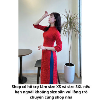 Áo dài gấm thanh liễu áo dài saam thiết kế tay lỡ chất liệu cao cấp màu đỏ kèm quần trẻ trung 2025