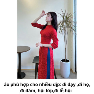 Áo dài gấm thanh liễu áo dài saam thiết kế tay lỡ chất liệu cao cấp màu đỏ kèm quần trẻ trung 2025