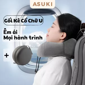 Gối Kê Cổ Hình Chữ U ASUKI cao su non - giúp giảm đau mỏi cổ, dùng cho dân văn phòng, du lịch