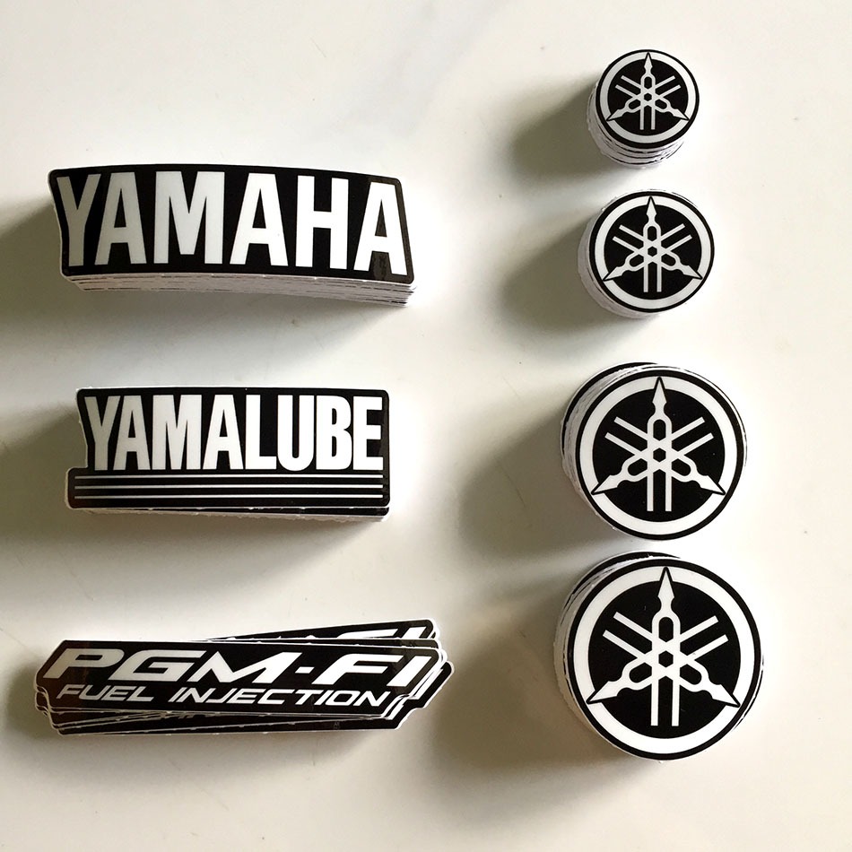 2 tem Logo Yamaha, Yamalube, PGM FI. Sticker trắng đen. Decal cao cấp chống nước, không bay màu, bong tróc.