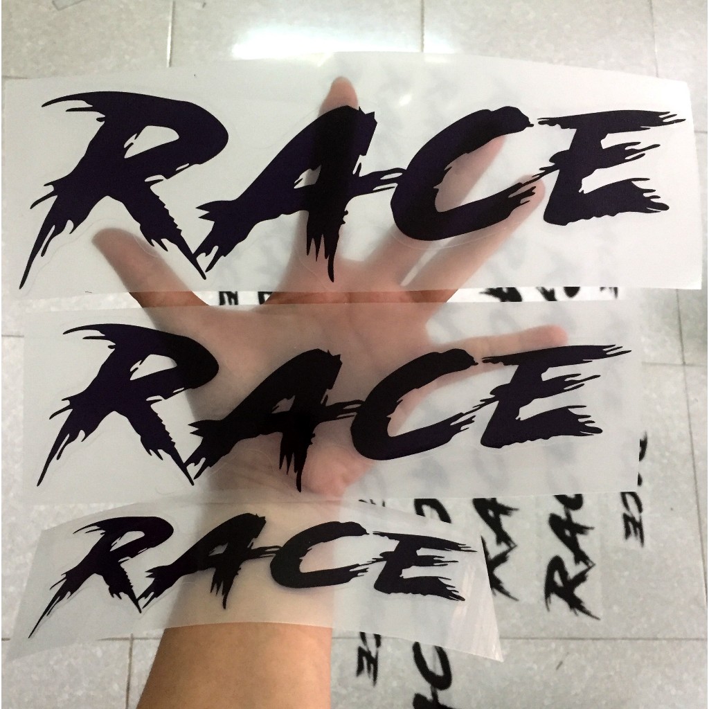 Chữ RACE đen nền trong suốt. Dán xe tay ga cực đẹp, ốp sườn, ốp hông. Decal sticker hình dán chống nước