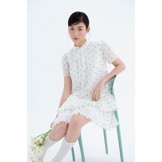 Đầm suông OLV hoa cổ trụ cột nơ thanh lịch dễ thương Sierra nhiều màu phù hợp đi làm đi chơi