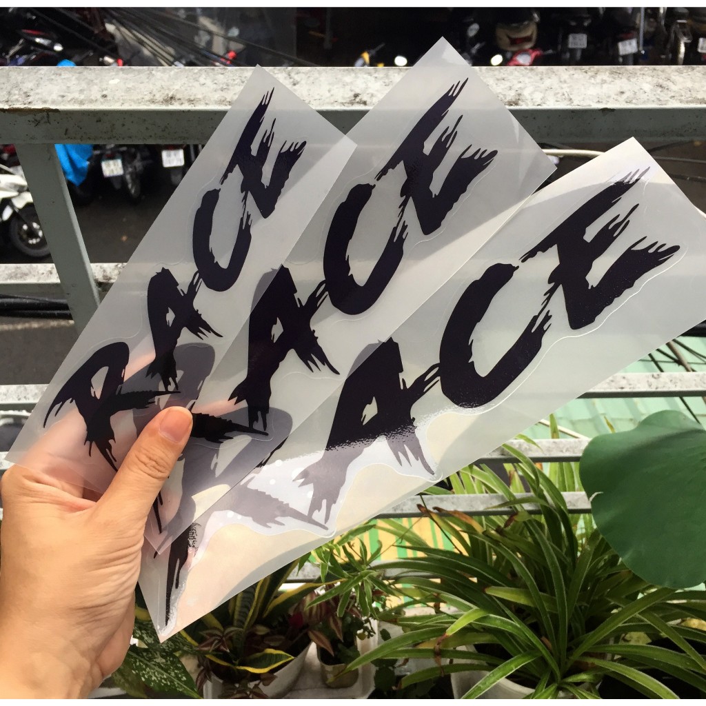 Chữ RACE đen nền trong suốt. Dán xe tay ga cực đẹp, ốp sườn, ốp hông. Decal sticker hình dán chống nước