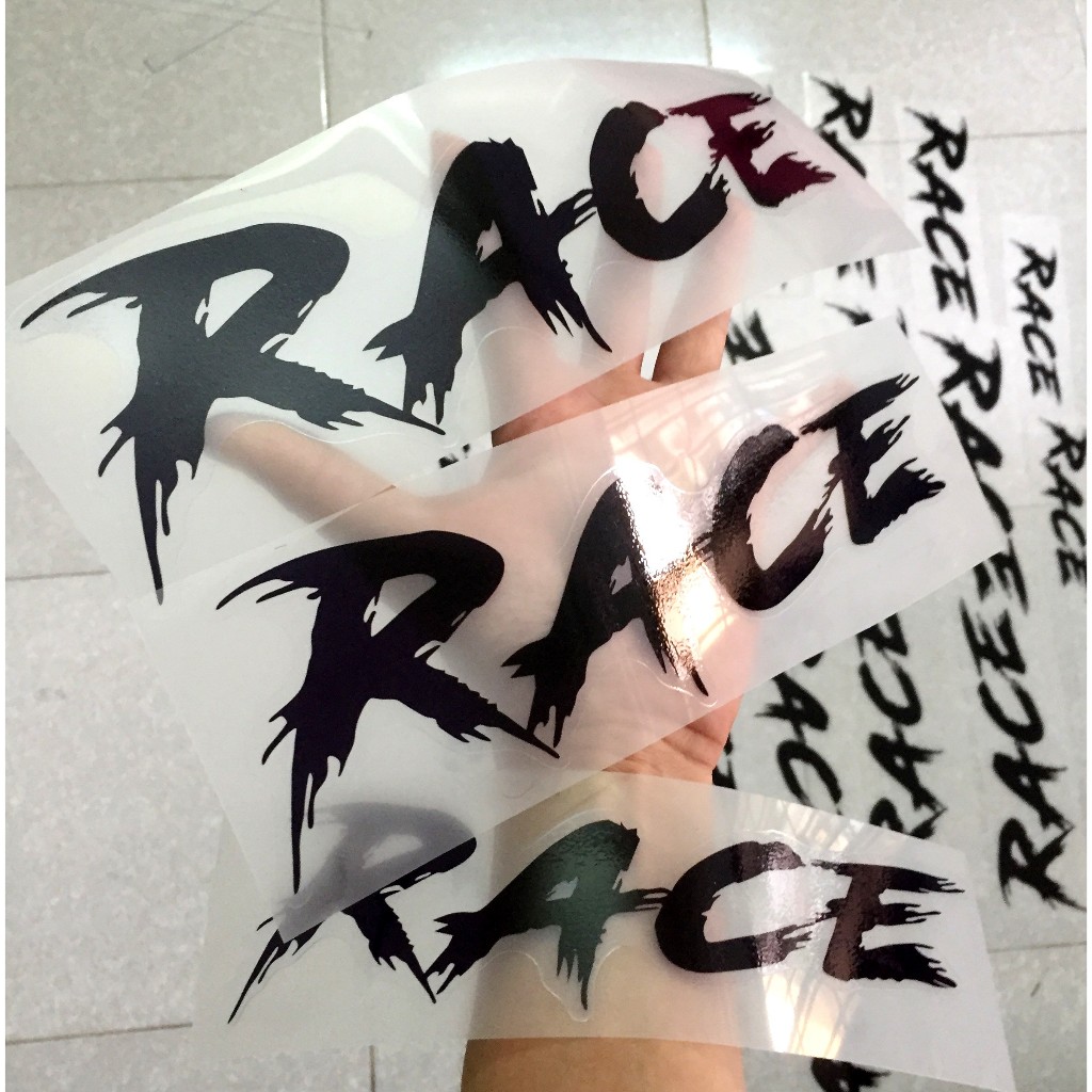 Chữ RACE đen nền trong suốt. Dán xe tay ga cực đẹp, ốp sườn, ốp hông. Decal sticker hình dán chống nước