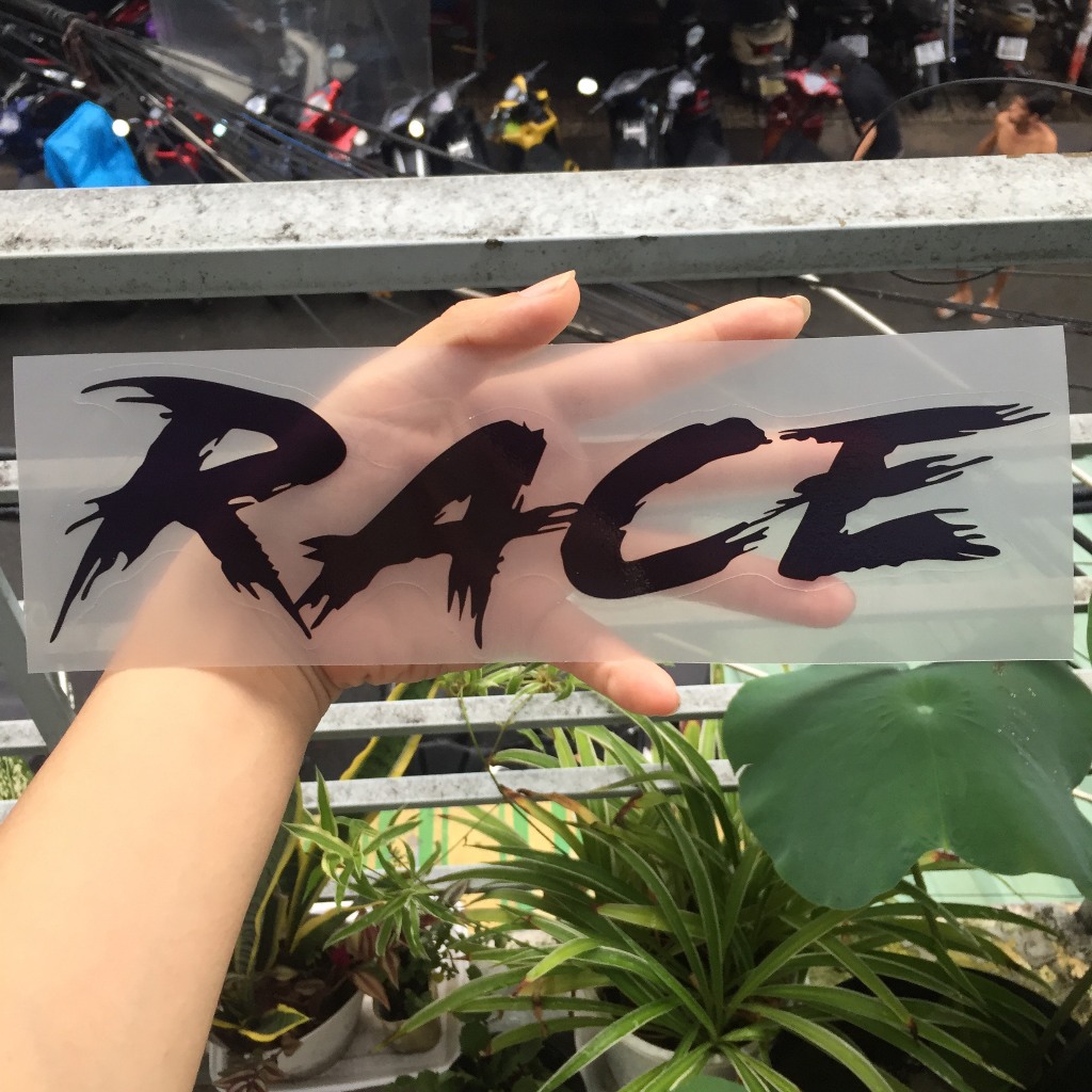 Chữ RACE đen nền trong suốt. Dán xe tay ga cực đẹp, ốp sườn, ốp hông. Decal sticker hình dán chống nước