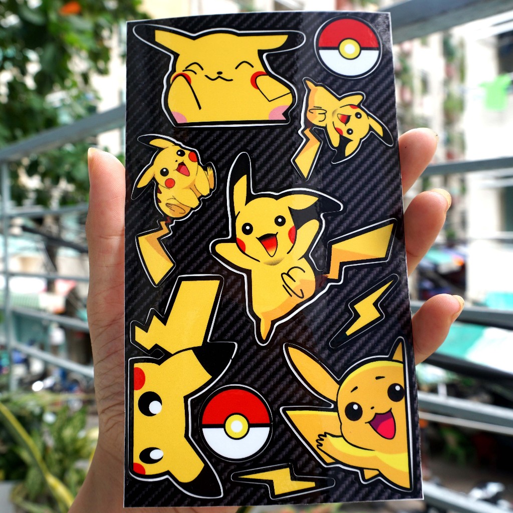Sticker cute hình dán chó mèo Pikachu dễ thương. Dán điện thoại, laptop, tủ, nón bảo hiểm. Chống nước